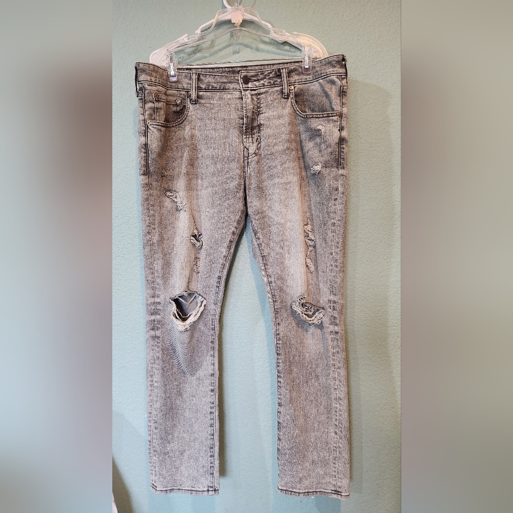 American Eagle 90s Grunge Jeans Mens 38x30 Gray Denim Cotton Stretch Mid Rise - Picture 1 of 8